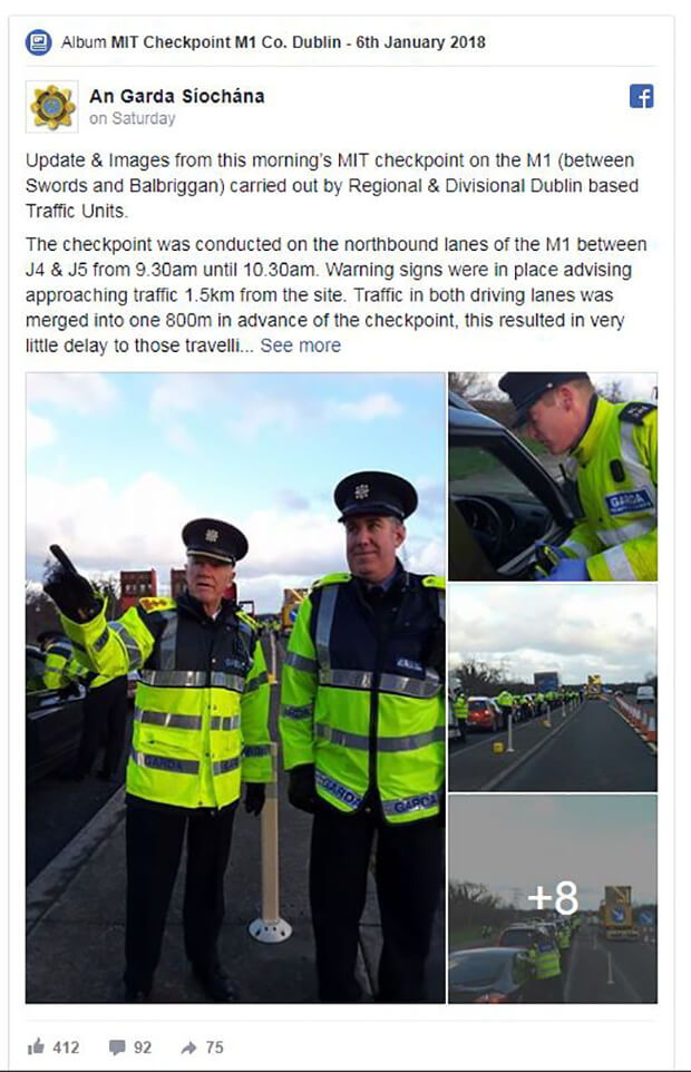Bus driver arrested at Garda checkpoint on M1 motorway with passengers on board
